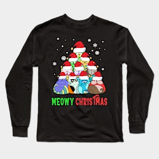 Meowy Catmas Cat Christmas Tree Xmas Funny Crazy Cat Lover Long Sleeve T-Shirt